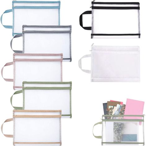 Aufbewahrungsbeutel - 7er-Pack - Dokumentenhüllen - mit Griff - A4-Format - Netzbeutel mit Reißverschluss - Transparente, atmungsaktive Netzbeutel - Doppellagige Sortierbeutel - Reißverschlussbeutel (1/5)