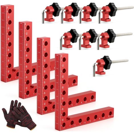Pince à Angle Droit 90 Degrés, Serre Joint Angle Droit Aluminium14 X 14 cm Equerre de Positionnemen Serre Cadre Fixation à Angle Outils de Travail du Bois pour Fixation Rapide de Cadres Photo,4 Pack (1/5)