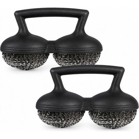 Brosse à double boule pour barbecue, lot de 2, poils acier inoxydable, manche PP, nettoyage grill et plancha (1/5)