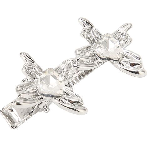 Pince à cheveux papillon, argentée métallisée avec double papillon et cristal central, pince à cheveux blanche mignonne et charmante. (1/5)
