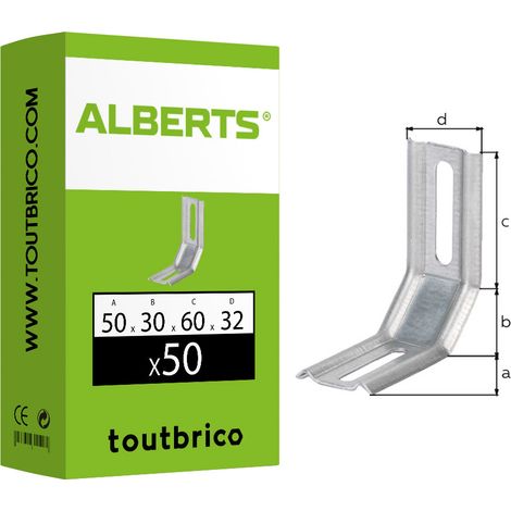 50 équerres réglables 3 pans 45° 60x50x30mm galvanisé Alberts
