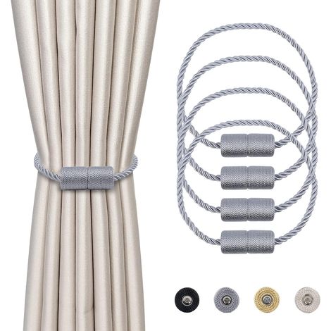 4 abrazaderas magnéticas para cortina, color gris, con hebilla trenzada, soporte magnético para cortina, cuerda de 45 cm - Accesorios para cortinas y decoración del hogar (1/5)