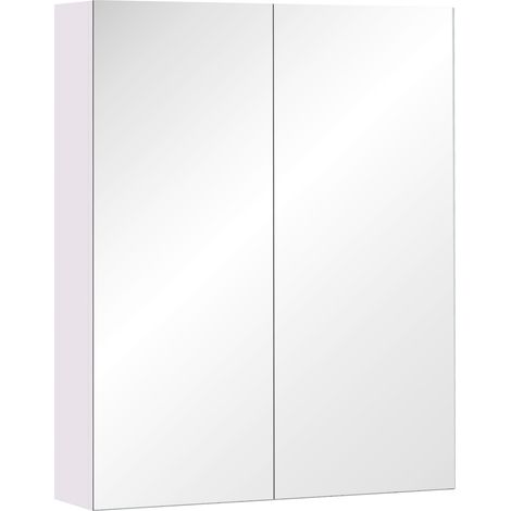 Armoire avec Miroir en Bois Rangement Salle Bain Fermeture Porte Tampon MDF