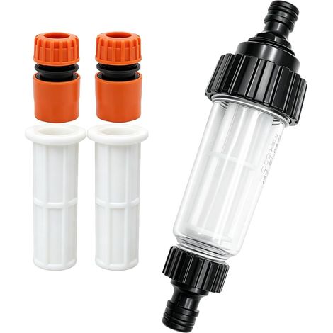Filtre Tuyau Arrosage 3/4 Pouce, 12 Bar, Pour Pompe Jardin  Boîtier ABS Transparent, 60°C Max., Nettoyage Simple, 3 Cartouches Et 2 Raccords Inclus (1/5)