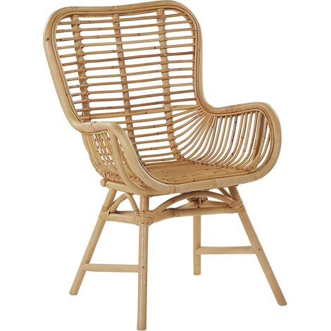 Beliani – Chaise en rotin naturel marron – Confort optimal avec accoudoirs – Style boho pour intérieur – Dimensions 61x52x96cm, hauteur d'assise 45cm