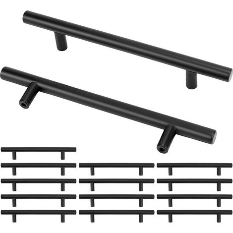15 Poignées Meuble Cuisine – Acier Inoxydable, Noir – Entraxe 128 mm – avec Vis (1/5)