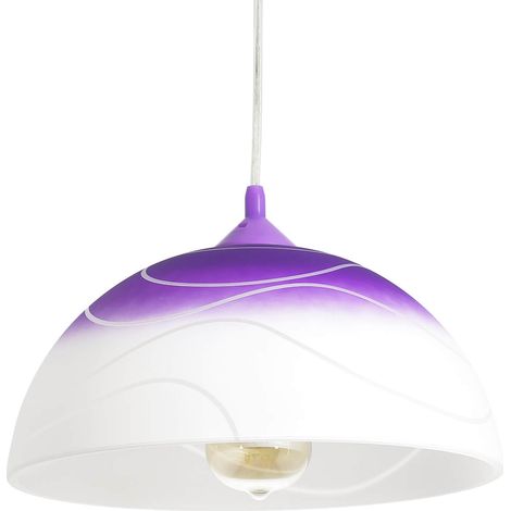 Pendelleuchte Küche Glas Schirm Lila Weiß 30 cm rund Retro Design