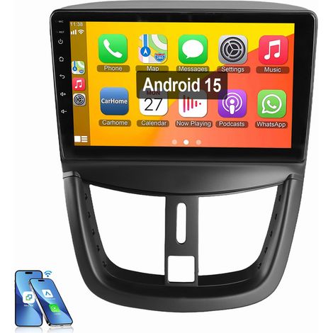 Autoradio Android 15 avec Apple Carplay pour Peugeot 207 (2006-2015) GPS WIFI BT RDS 2+64G
