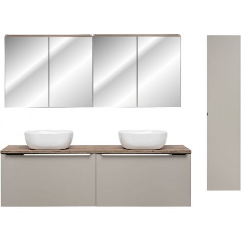 Ensemble salle de bain double vasques 160 cm + 4 éléments - Rosario Taupe - Livraison gratuite
