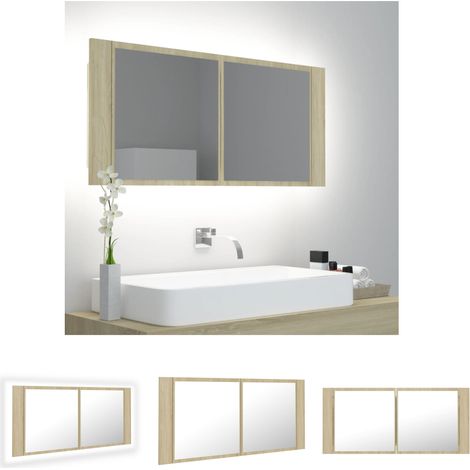The Living Store -  LED-Bad-Spiegelschrank Sonoma-Eiche 100x12x45 cm Acryl (1/5)