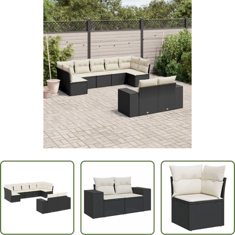 vidaXL Canapé en résine - Salon de jardin 9 pcs avec coussins noir résine tressée (1/5)