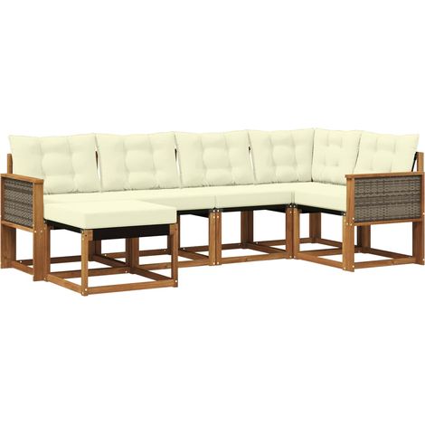 Set di divani da esterno con cuscino 6 pz Salotto da Giardino Naturale e Crema (1/5)