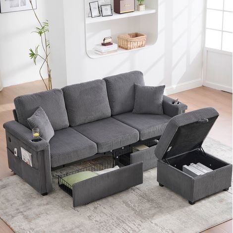 Canape modulable USB LED rangement gris OKMYHOME (1/5)
