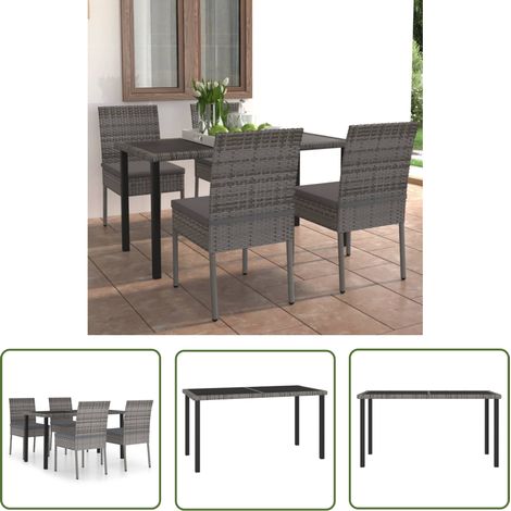 The Living Store 5-tlg. Garten-Essgruppe Poly Rattan Grau - Gartenmöbel - Essgruppe - Outdoor Furniture - Polyrattan - Gartenset (1/5)
