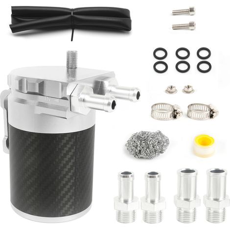 Nicht poröser, atmungsaktiver Ölkanister aus Kohlefaser mit flachem Boden und Stahlwolle, Abgasrückgewinnungskanister, Filterkanister, 300 ml – Silber (1/4)