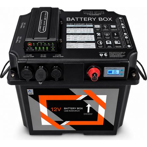 NEMAXX® BB210 caja de batería caja para batería 12V con cargador DC-DC de 25A, 3x 12V, 2x dual USB/QC3.0, 6x 50A Anderson, conexión 175A, voltímetro, entrada solar y alternador – para solar, barco (1/5)