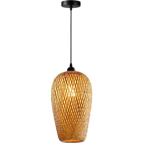 Lámpara colgante, diseño de bambú, altura regulable, 18 x 48 cm (diámetro x altura), bombilla no incluida. (1/2)