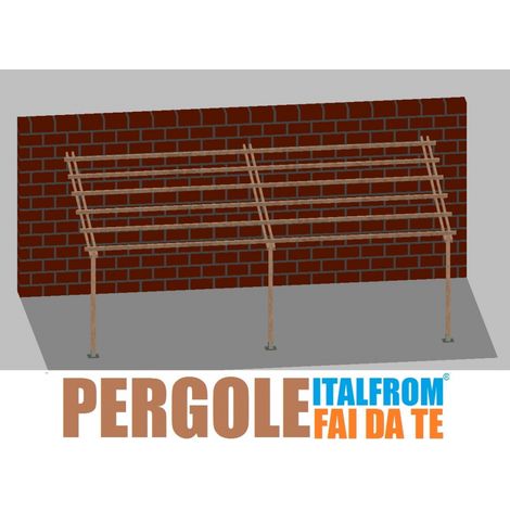 Pergola da Giardino Addossata in Legno di Pino Impregnato - mt 4 X 8 x 2,5h - con Supporti a Tassellare (1/3)