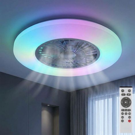 Ventilateur de plafond avec télécommande Lampe de plafond à intensité variable mode été-hiver Lampe de salon, changement de couleur RGB, 40W 2600lm blanc chaud-blanc froid, DxH 59,5 x 15,4 cm (1/5)