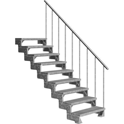 Dolle Außentreppe Gardentop 162-198cm Geschosshöhe mit Gitterrost 80cm breit mit Geländer (1/4)