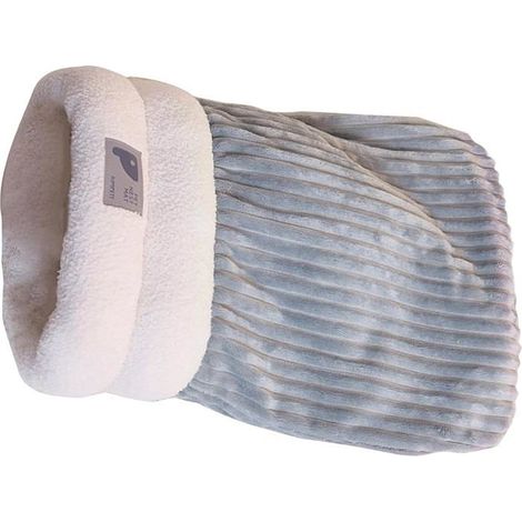 Graues, flauschig gefüttertes Haustierbett mit Tasche und dicker Polsterung für den Winter, geeignet für Kätzchen und Welpen.