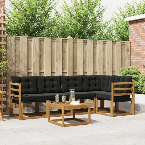 vidaXL Outdoor-Sofagarnitur mit Kissen 6 pcs Natürlich und Schwarz (1/5)