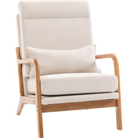 Lounge-Sessel in Leinenoptik mit hoher Rückenlehne und Lendenkissen, Creme (1/3)