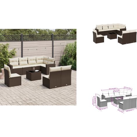 9-tlg. Garten-Sofagarnitur mit Kissen Braun Poly Rattan - Garten Sofagarnitur - Garten Sofagarnituren - Outdoor Sofagarnitur - Sofagarnitur Terrasse