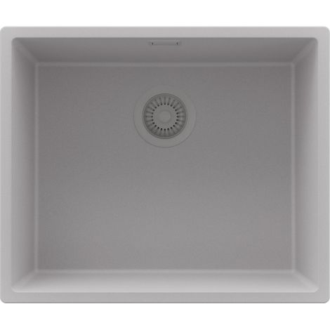 PRIMAGRAN Evier Cuisine en Granit 56x47cm,Lavabo 1 bac + Kit de Vidage, Évier à Encastrer au meuble 60cm - London Slim, Gris