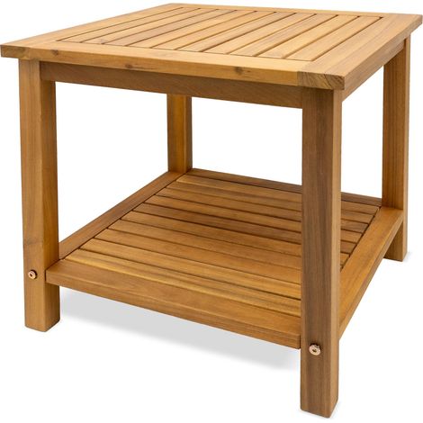 Akazien Beistelltisch geölt - 45 x 45 cm - Holz Gartentisch mit 2 Ablagen - Couchtisch Bistrotisch Holztisch aus Akazienholz für Balkon Terrasse Garten