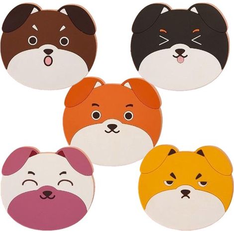 Set di 5 sottobicchieri a forma di cane - Sottobicchieri in silicone riutilizzabili - Antiscivolo - Lavabili - Sottobicchieri in gomma resistenti al calore per bicchieri - Adatti per bicchieri da vino (1/5)