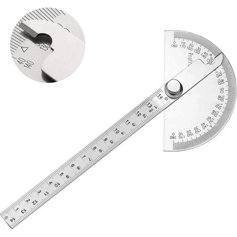 Stainless steel protractor with 0-180° angle measuring arm, measuring ruler, engineering tool, protractor with 140 mm ruler, universal angle ruler for painting and drawing. (1/5)