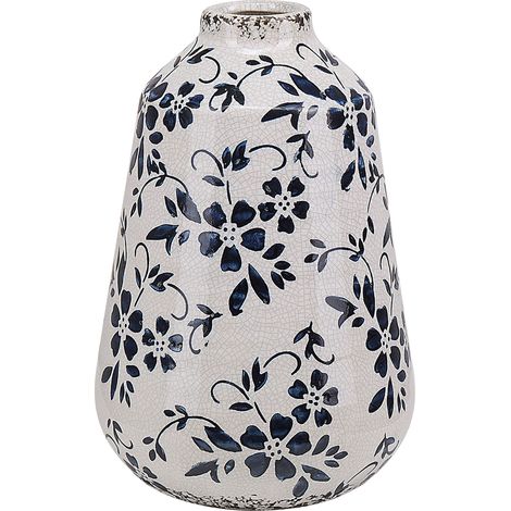 Florero blanco y azul gres aspecto envejecido diseño maceta de interior 20 cm impermeable Maroneia (1/5)