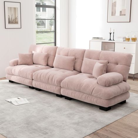 Canapé d’Angle Modulable 3 Places 313x77x81 cm en Chenille Rose, Assise Profonde et Convertible (1/5)