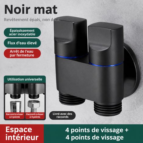 Robinet vanne d'arrêt d'équerre double sortie en cuivre noir mat réf 4231 10,5 × 9,5 × 8 cm 215 g – Livraison gratuite