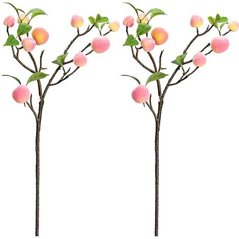 Pliez jusqu'à 40 cm. 【Grande branche de pêcher rose】 Lot de 2 grandes branches de pêcher artificielles, fruits d'eau, fleurs artificielles, décoration de vitrine, ornement pour la maison, composition (1/3)