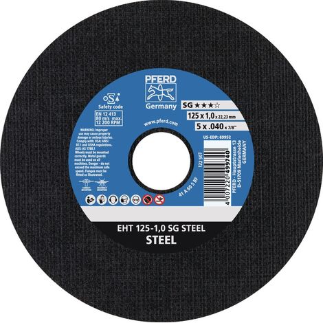 Disque à tronçonner SG STEEL D125x2.4 mm droit acier perçage 22.23 mm PFERD (Par 25) (1/2)