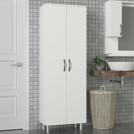 Meuble colonne salle de bains blanc 2 portes H 173, 6 cm JENA (1/5)