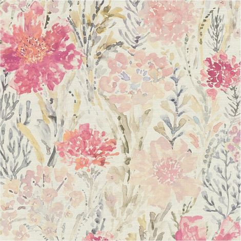 Flowers wallcovering wall Profhome 396952 hot embossed non-woven wallpaper slightly textured aquarelle style matt white pink green grey 5.33 m2 (1/5)