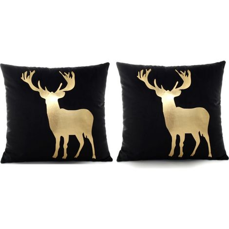 Lot de 2 coussins 45 x 45 cm velours noir et cerf doré - CERF DORÉ (1/5)