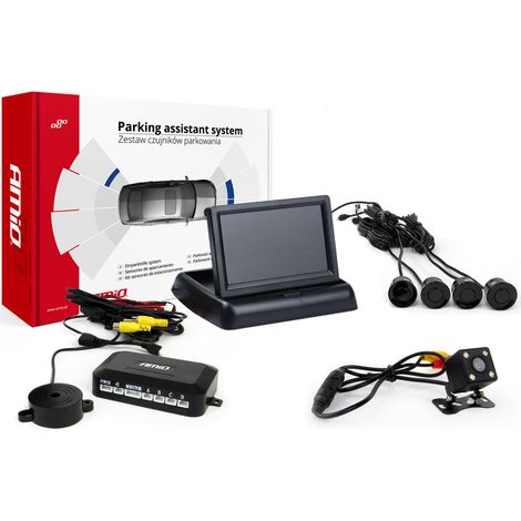 Kit de capteurs de stationnement TFT02 4,3" avec caméra HD-315-LED, 4 capteurs, noir