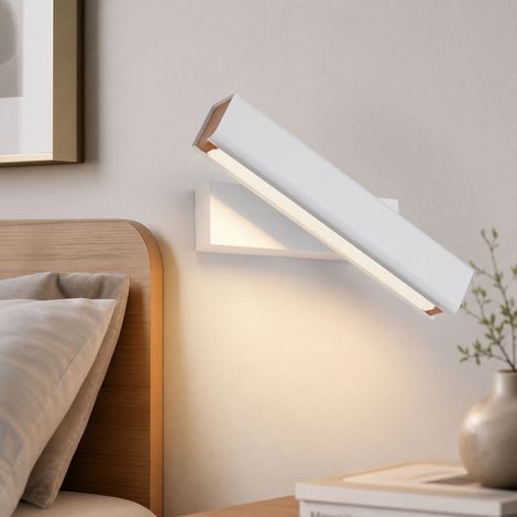 Applique murale LED orientable 350° aluminium et bois, IRC≥97, lumière tricolore réglable, idéale pour chambre et couloir, 20cm (1/4)