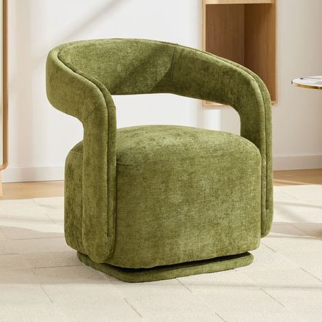 Poltrona girevole 70x65.5x74 cm verde in chenille con rotazione 360° (1/4)