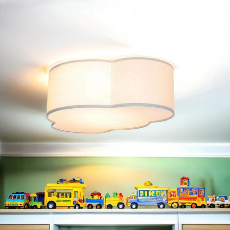 Kinderzimmerleuchte Decke 41 cm breit für 2x E27 Stoff Grau Wolkenlampe Deckenlampe Kinderzimmer