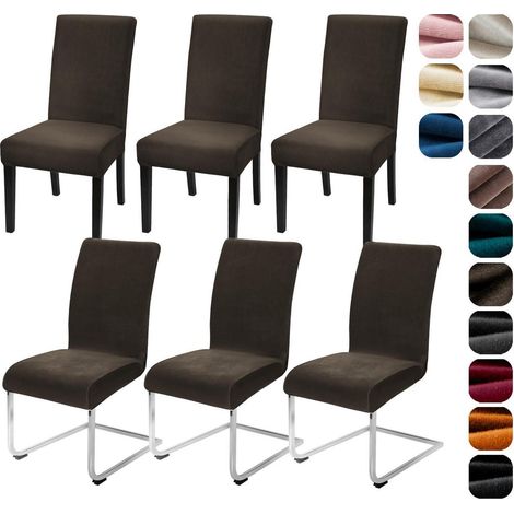 Housses de chaise extensibles en velours pour salle à manger, lot de 6, marron foncé (1/5)