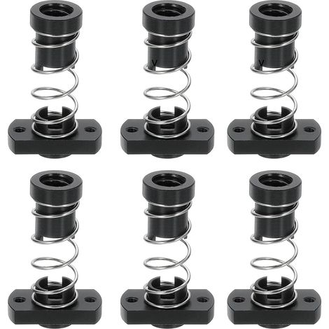 6 Pièces Écrou Anti-Jeu à Ressort Chargé de Pom Filetage Acme TR8x2 T8, Élimination de l'Écrou d'Écart, Pas de 2mm, 1 Démarrage, avec 2 Trous M3, pour Pièces de Diy Cnc, Pas de 2mm
