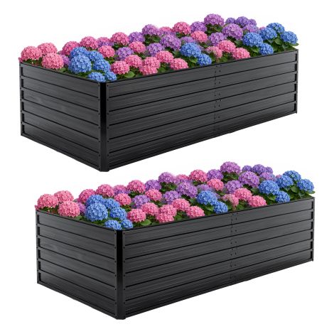 Lot de 2 carrés potagers surélevés en métal 219 x 112 x 64 cm avec fond ouvert, résistants aux intempéries, noir