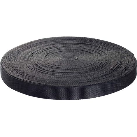 50 m x 25mm Sangle en Polypropylène - épaisseur 1,4 mm - Sangle en Toile, Ruban Ceinture en polypropylène, pour Sacs, Sacs à Dos, Élingues, Harnais, Bagages, DIY etc. Noir TKD5070 Black (1/5)