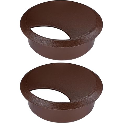 2x Passe câble bureau table fil diamètre 70mm encastrable Cordon Prise Ordinateur Ecran Accessoire Ameublement Pratique, marron foncé (1/5)