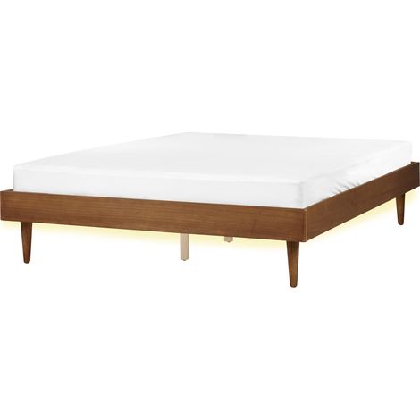 Cama moderna 160 x 200 cm con somier de láminas sin cabecero LED madera de fresno marrón Toucy (1/5)
